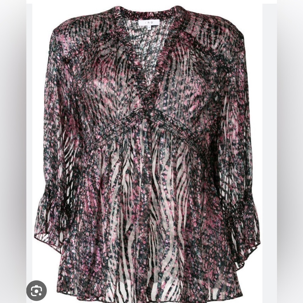 IRO Eleen Silk blend Blouse Ruffles Bell Sleeves Floral print pattern S 34 small - Picture 3 of 10